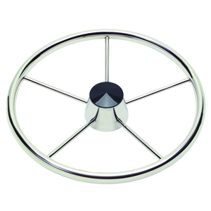 Schmitt & Ongaro 170 13.5' Stainless 5-Spoke Destroyer Wheel w/ Black Cap and Standard Rim - Fits 3/4' Tapered Shaft Helm