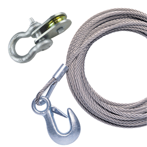 Powerwinch 25 x 7/32' Stainless Steel Universal Premium Replacement Galvanized Cable w/Pulley Block