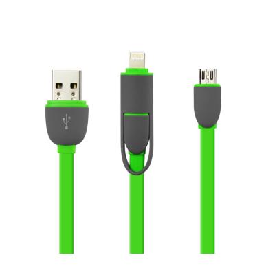 REIKO IPHONE 6 AND MICRO USB FLAT CABLE 3.2FT 2-IN-1 USB DATA IN GREEN