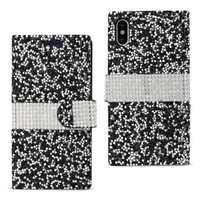 REIKO iPhone X/iPhone XS DIAMOND RHINESTONE WALLET CASE IN BLACK