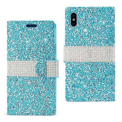 REIKO iPhone X/iPhone XS DIAMOND RHINESTONE WALLET CASE IN BLUE