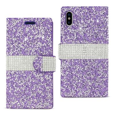 REIKO iPhone X/iPhone XS DIAMOND RHINESTONE WALLET CASE IN PURPLE