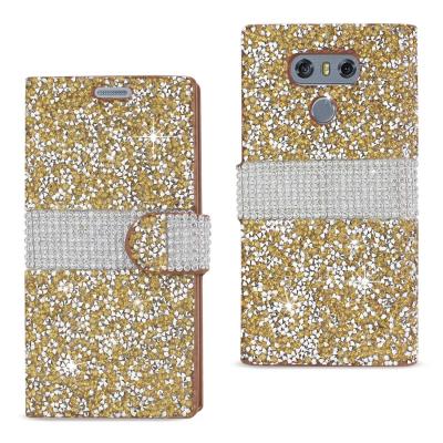 REIKO LG G6 DIAMOND RHINESTONE WALLET CASE IN GOLD