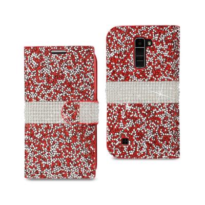 REIKO LG K10 DIAMOND RHINESTONE WALLET CASE IN RED