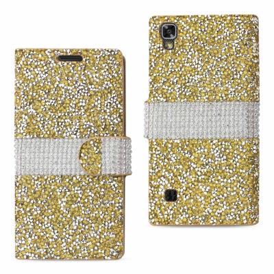 REIKO LG X POWER/ K6 DIAMOND RHINESTONE WALLET CASE IN GOLD