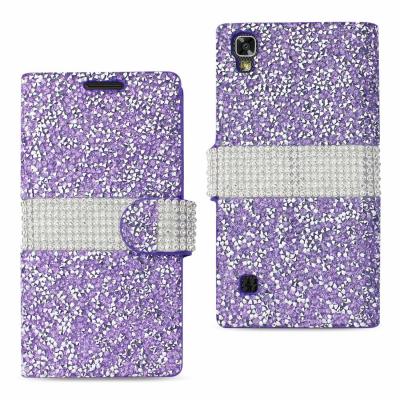 REIKO LG X POWER/ K6 DIAMOND RHINESTONE WALLET CASE IN PURPLE