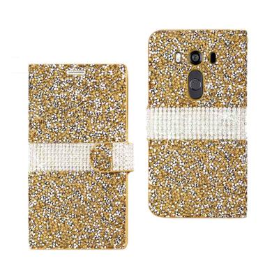 REIKO LG V10 DIAMOND RHINESTONE WALLET CASE IN GOLD