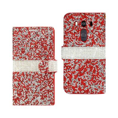 REIKO LG V10 DIAMOND RHINESTONE WALLET CASE IN RED