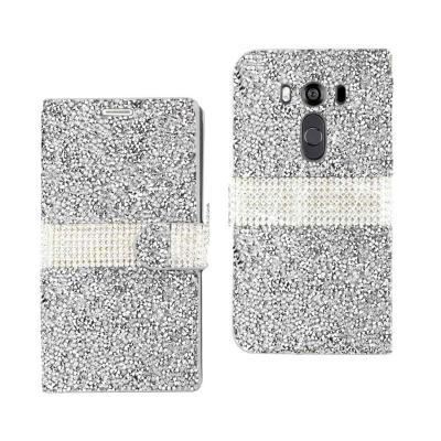 REIKO LG V10 DIAMOND RHINESTONE WALLET CASE IN SILVER