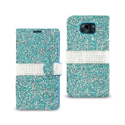 REIKO SAMSUNG GALAXY S7 EDGE DIAMOND RHINESTONE WALLET CASE IN BLUE