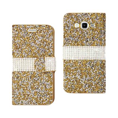 REIKO SAMSUNG GALAXY GRAND PRIME DIAMOND RHINESTONE WALLET CASE IN GOLD