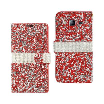 REIKO SAMSUNG GALAXY J3 DIAMOND RHINESTONE WALLET CASE IN RED