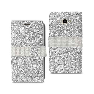 REIKO SAMSUNG GALAXY J7 DIAMOND RHINESTONE WALLET CASE IN SILVER