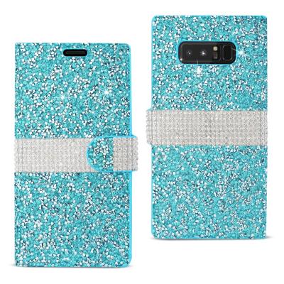 REIKO SAMSUNG GALAXY NOTE 8 DIAMOND RHINESTONE WALLET CASE IN BLUE