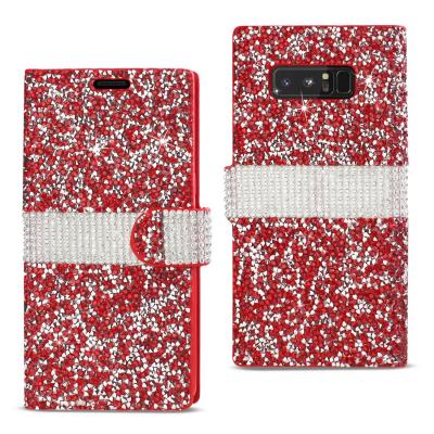 REIKO SAMSUNG GALAXY NOTE 8 DIAMOND RHINESTONE WALLET CASE IN RED