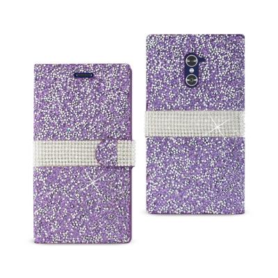 REIKO ZTE GRAND X MAX 2 DIAMOND RHINESTONE WALLET CASE IN PURPLE
