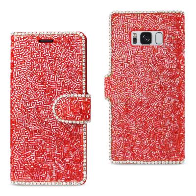 REIKO SAMSUNG GALAXY S8/ SM BEAD DIAMOND WALLET CASE IN RED