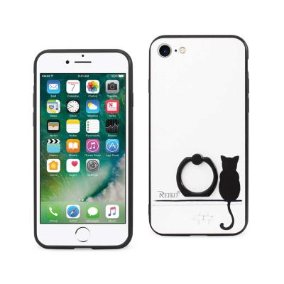 Reiko iPhone 7/8/SE2 Cat Shadow Design Case With Rotating Ring Stand Holder In White