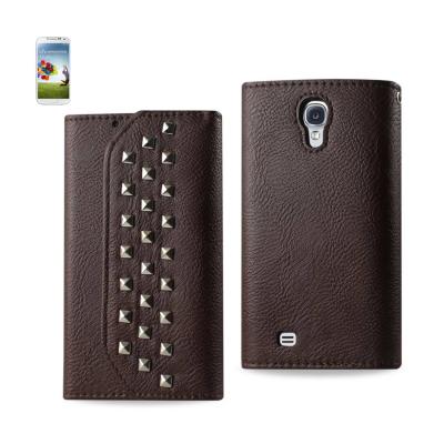 REIKO SAMSUNG GALAXY S4 STUDS WALLET CASE IN BROWN