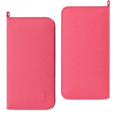 REIKO UNIVERSAL WALLET PHONE CASE WITH SIDE POCKETS AND MAGNETIC FLAP FOR IPHONE 6 /6S (5.59X2.79X0.42 INCHES) IN HOT PINK
