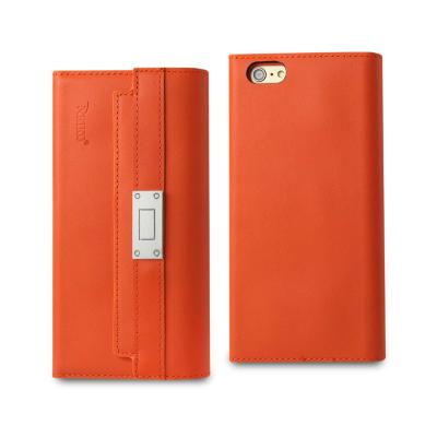 REIKO IPHONE 6S PLUS GENUINE LEATHER RFID WALLET CASE AND METAL BUCKLE BELT IN TANGERINE