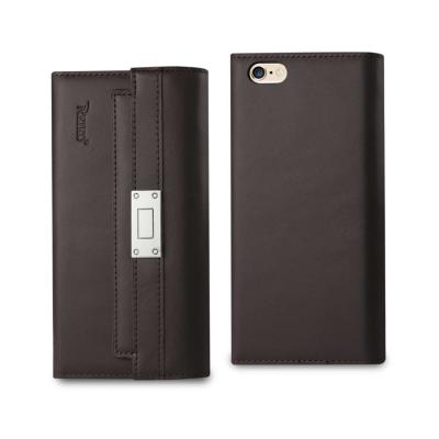 REIKO IPHONE 6S PLUS GENUINE LEATHER RFID WALLET CASE AND METAL BUCKLE BELT IN UMBER