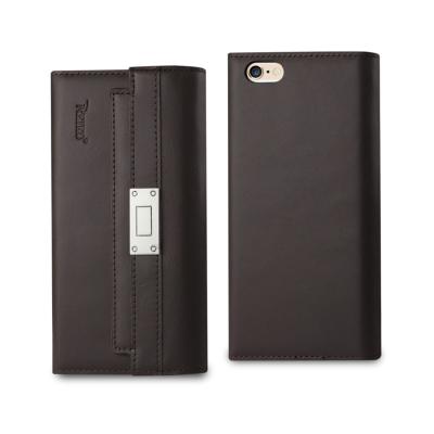 REIKO IPHONE 6S GENUINE LEATHER RFID WALLET CASE AND METAL BUCKLE BELT IN UMBER