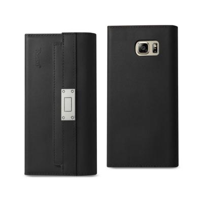 REIKO SAMSUNG GALAXY NOTE 5 GENUINE LEATHER RFID WALLET CASE AND METAL BUCKLE BELT IN BLACK