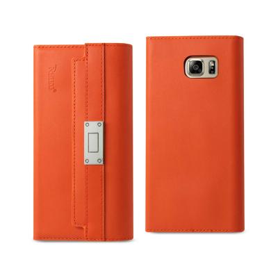 REIKO SAMSUNG GALAXY NOTE 5 GENUINE LEATHER RFID WALLET CASE AND METAL BUCKLE BELT IN TANGERINE