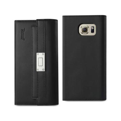 REIKO SAMSUNG GALAXY S6 GENUINE LEATHER RFID WALLET CASE AND METAL BUCKLE BELT IN BLACK
