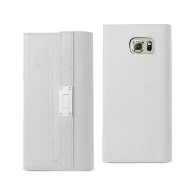 REIKO SAMSUNG GALAXY S6 GENUINE LEATHER RFID WALLET CASE AND METAL BUCKLE BELT IN IVORY