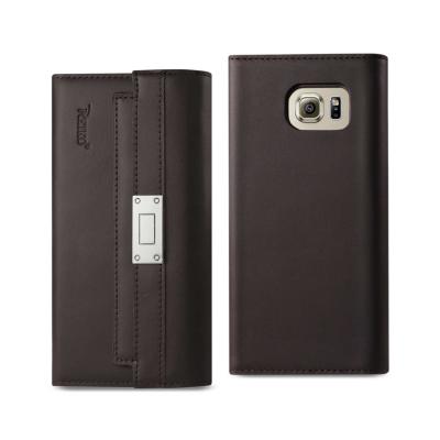 REIKO SAMSUNG GALAXY S6 GENUINE LEATHER RFID WALLET CASE AND METAL BUCKLE BELT IN UMBER