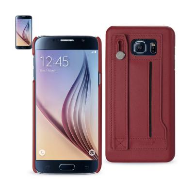 Reiko Samsung Galaxy S6 Genuine Leather Hand Strap Case In Burgundy