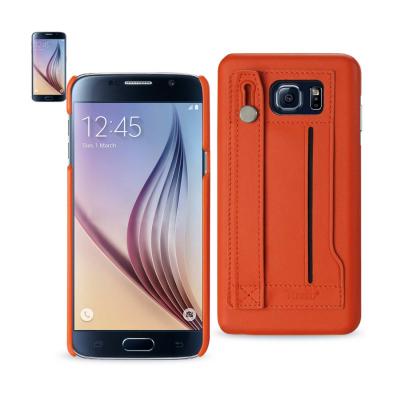REIKO SAMSUNG GALAXY S6 GENUINE LEATHER HAND STRAP CASE IN TANGERINE