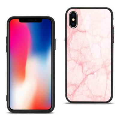 Reiko iPhone X/iPhone XS Hard Glass Design TPU Case With Pink Marble