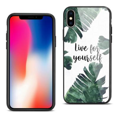 Reiko iPhone X Hard Glass Design TPU Case With Leaves Design