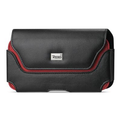 Reiko Horizontal Leather Pouch With Red Bee Nest Interior In Black (5.8X3.2X0.7 Inches)