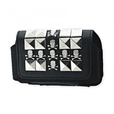 HORIZONTAL POUCH HP69 SIZE:S METAL DESIGN SKULL BLACK 3.5X1.9X0.9 INCHES