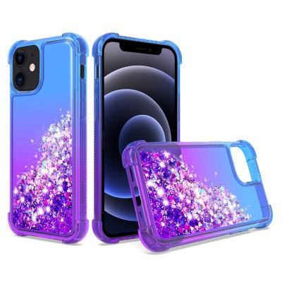 Shiny Flowing Glitter Liquid Bumper Case For APPLE IPHONE 12 MINI In Blue