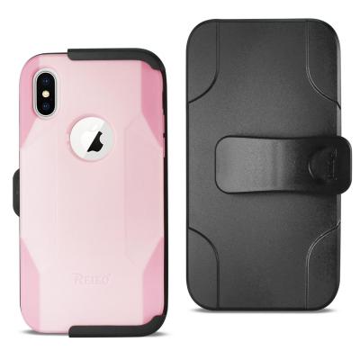 REIKO iPhone X/iPhone XS 3-IN-1 HYBRID HEAVY DUTY HOLSTER COMBO CASE IN LIGHT PINK