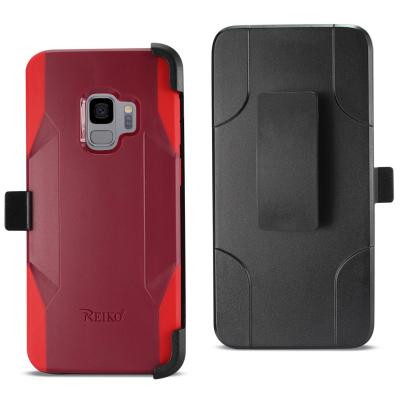 Reiko Samsung Galaxy S9 3-In-1 Hybrid Heavy Duty Holster Combo Case In Burgundy