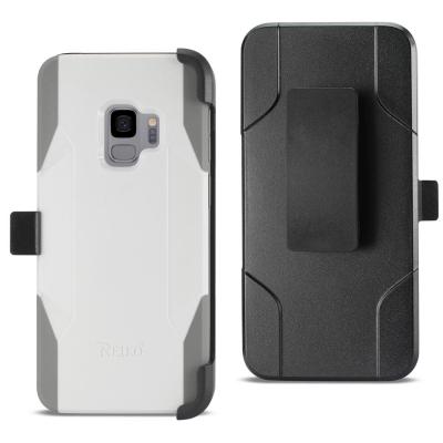 Reiko Samsung Galaxy S9 3-In-1 Hybrid Heavy Duty Holster Combo Case In White