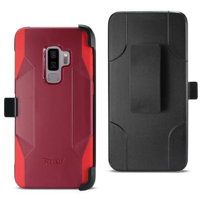 Reiko Samsung Galaxy S9 Plus 3-In-1 Hybrid Heavy Duty Holster Combo Case In Burgundy