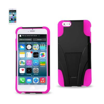 Reiko iPhone 6S/ 6 Plus Hybrid Heavy Duty Case With Kickstand In Hot Pink Black