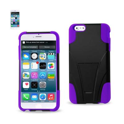Reiko iPhone 6S/ 6 Plus Hybrid Heavy Duty Case With Kickstand In Purple Black