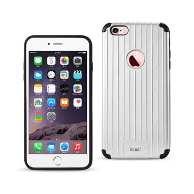 Reiko iPhone 6S Plus/ 6 Plus Rugged Metal Texture Hybrid Case With Ridged Back In Black Silver