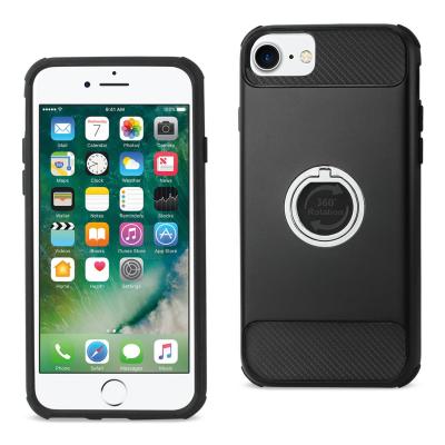 Reiko iPhone 7/8/SE2 Hybrid Case With 360 Degree Rotating Ring Stand Holder In Black