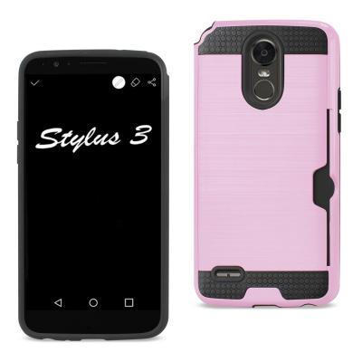Reiko Lg Stylo 3/ Stylus 3 Slim Armor Hybrid Case With Card Holder In Pink