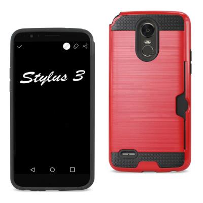 Reiko Lg Stylo 3/ Stylus 3 Slim Armor Hybrid Case With Card Holder In Red