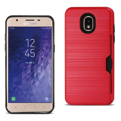 Reiko Samsung J3(2018) Slim Armor Hybrid Case With Card Holder In Red